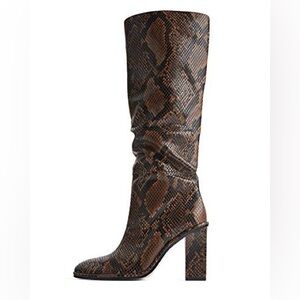 Zara Brown Patterned Heeled Boots